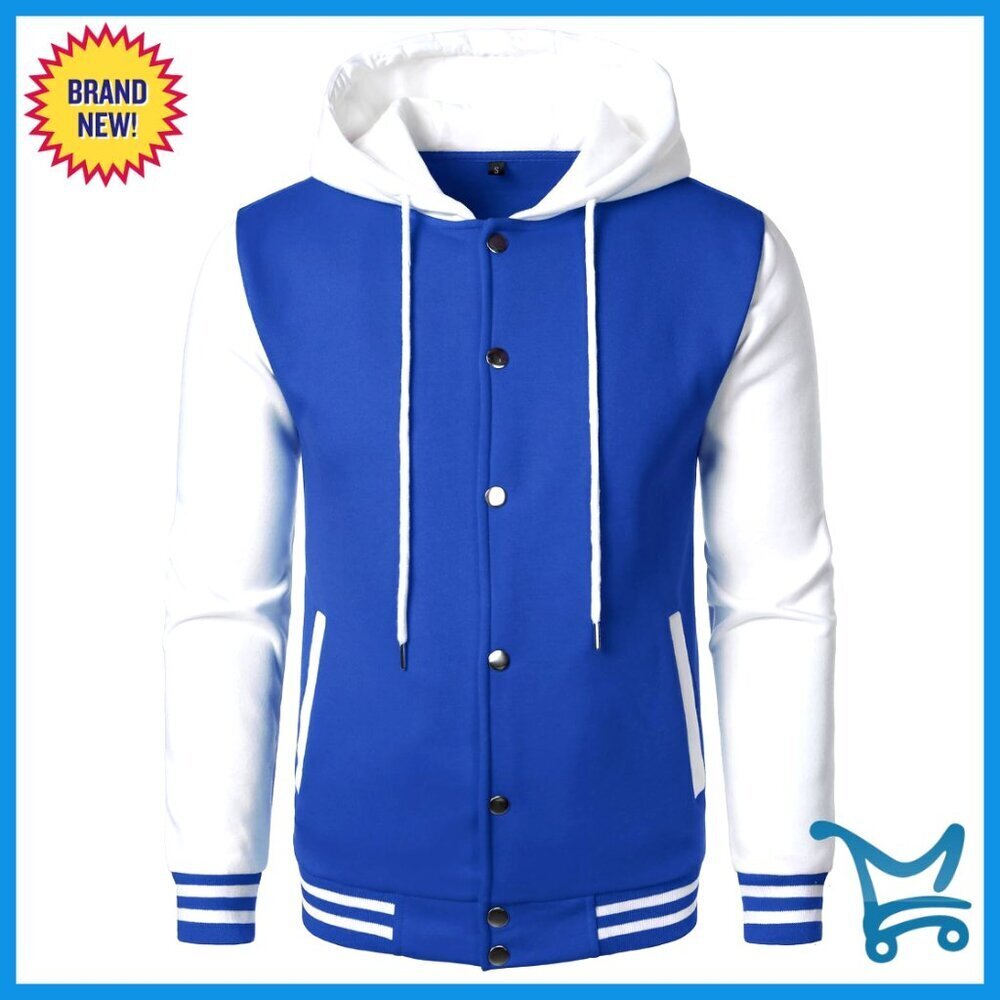 Men's Hooded Varsity Bomber Jacket Cotton Blend Lightweight Letterman